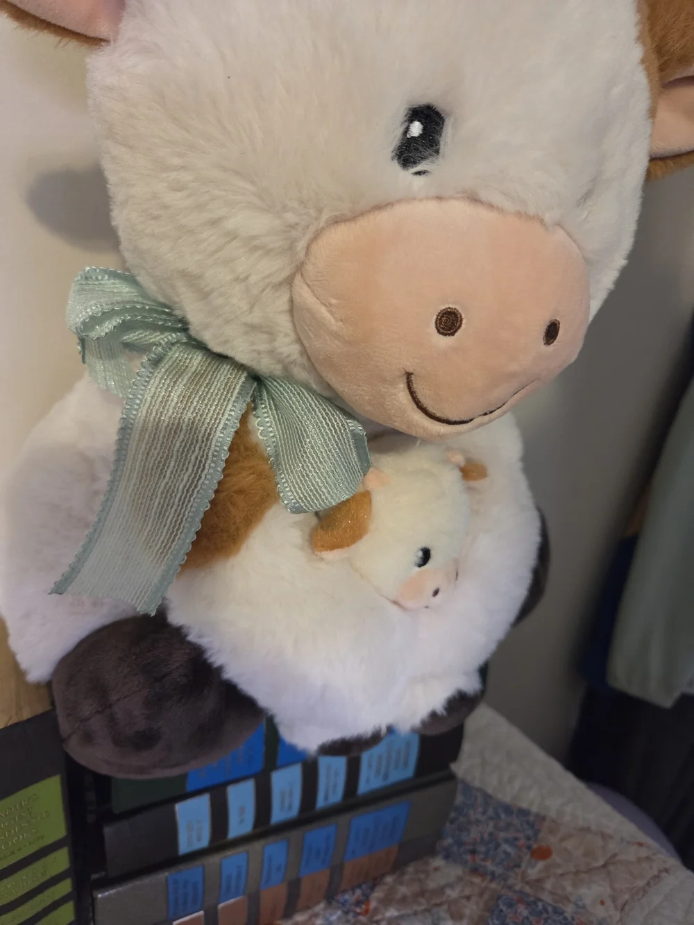 Plush Cow with Mini Calf - Soft White and Light Brown Cute plush stuffy highland